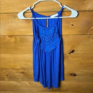 Blue time women’s Blue see through Crochet Detail Tank Top XL Sleeveless‎ Summer